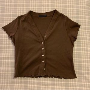 Brandy Paige brown ruffle crop top